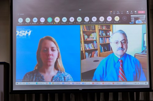 U.S. NIOSH and Taiwan ILOSH, Video Conference Meeting for International Research Cooperation on May 11, 2022. *On the left: Maria Strickland, Deputy Chief of Staff, NIOSH .